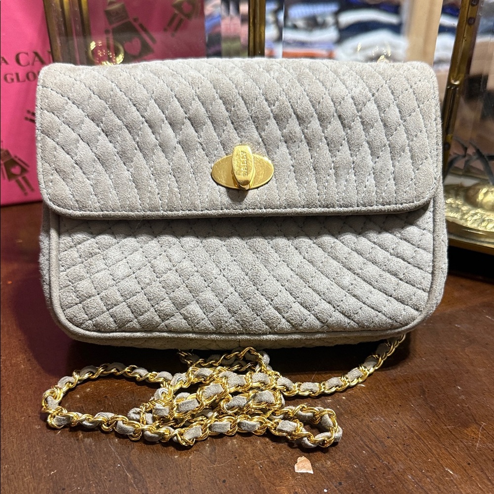 Bally  Quilted Gray suade Shoulder Bag